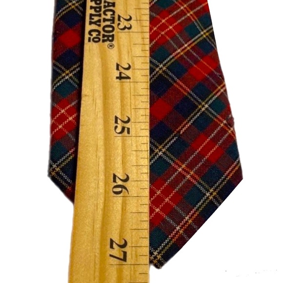 VTG Ugly Christmas Wool Plaid Tie Party Red Greenish Black Novelty w/ Moth Holes - Picture 11 of 12